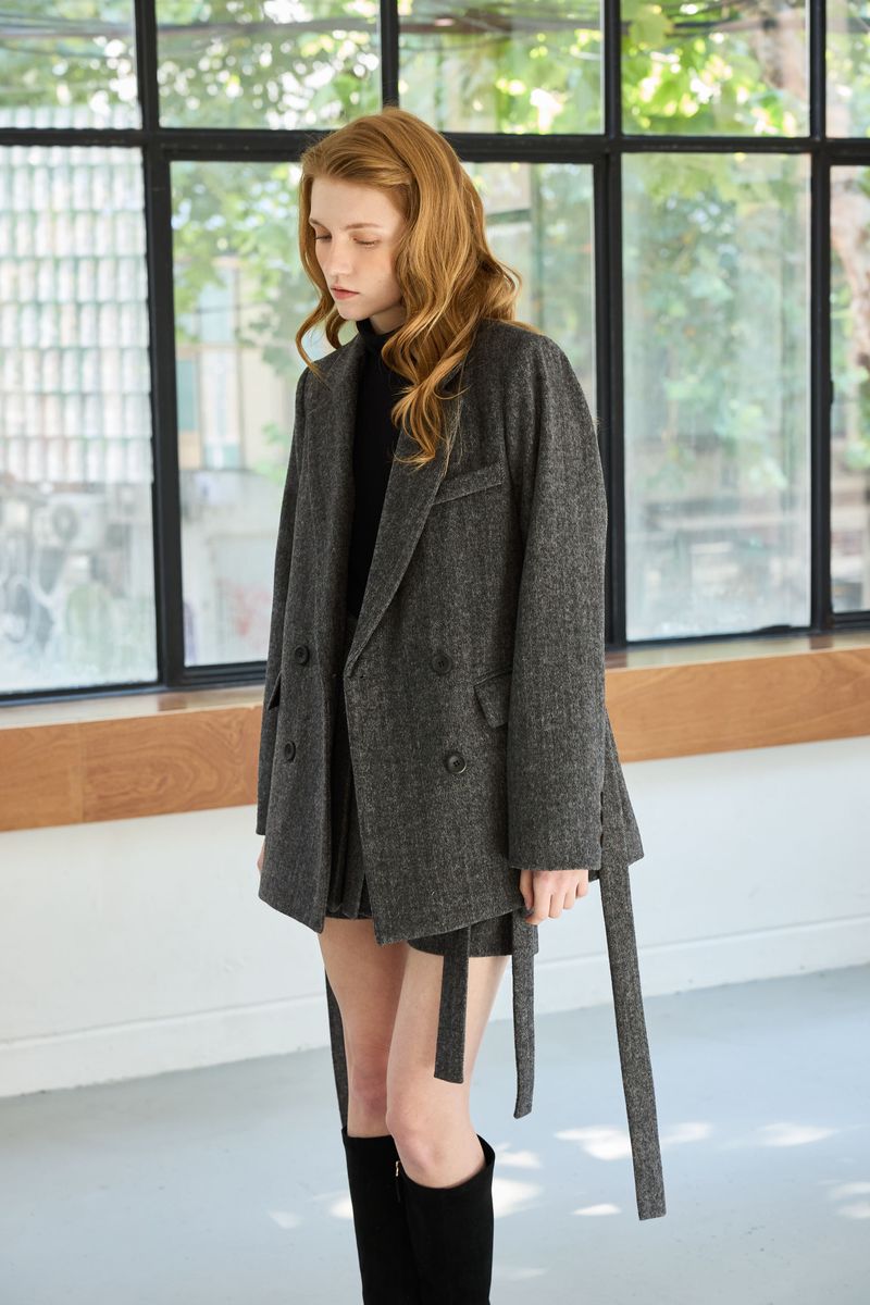 CLASSY HERRINGBONE WOOL JACKET / CHARCOAL
