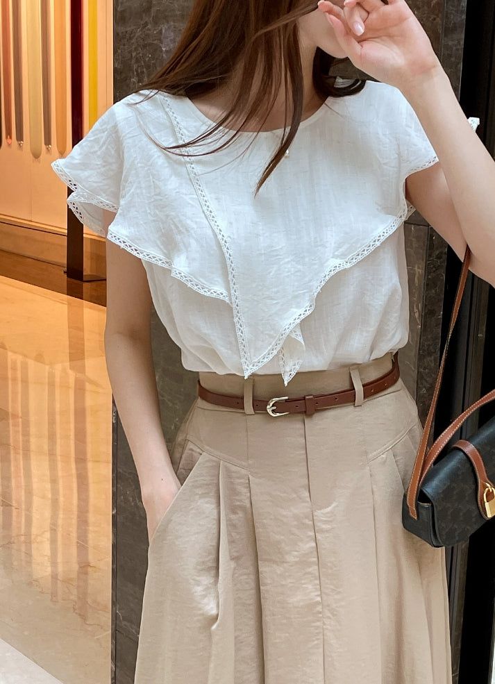 Gobel Lace Ruffle Linen Blouse