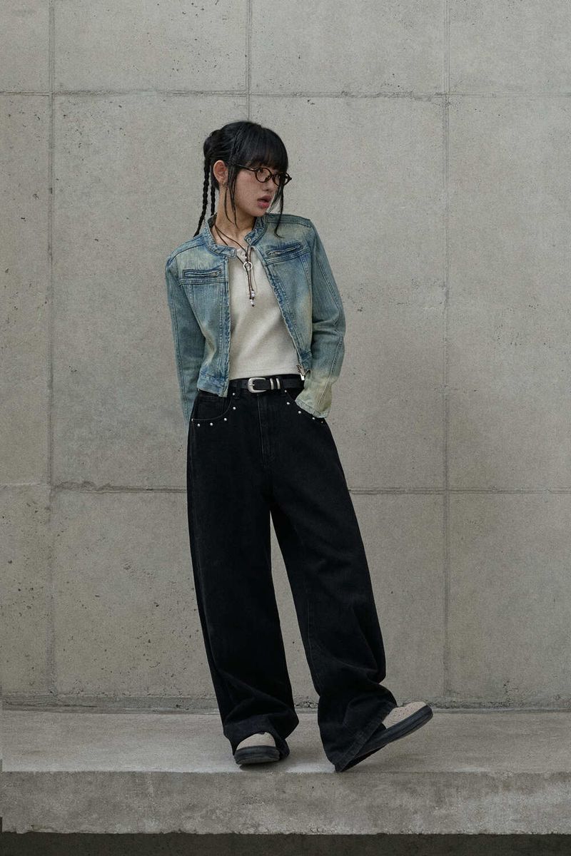 (W) Vintage washed rider denim jacket