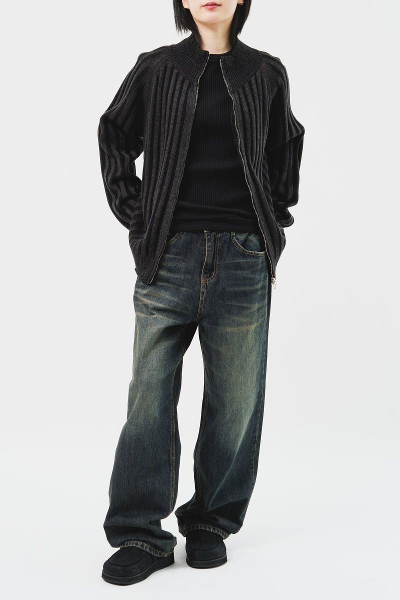 Sep Contrast Knitted Zip Up (3color)
