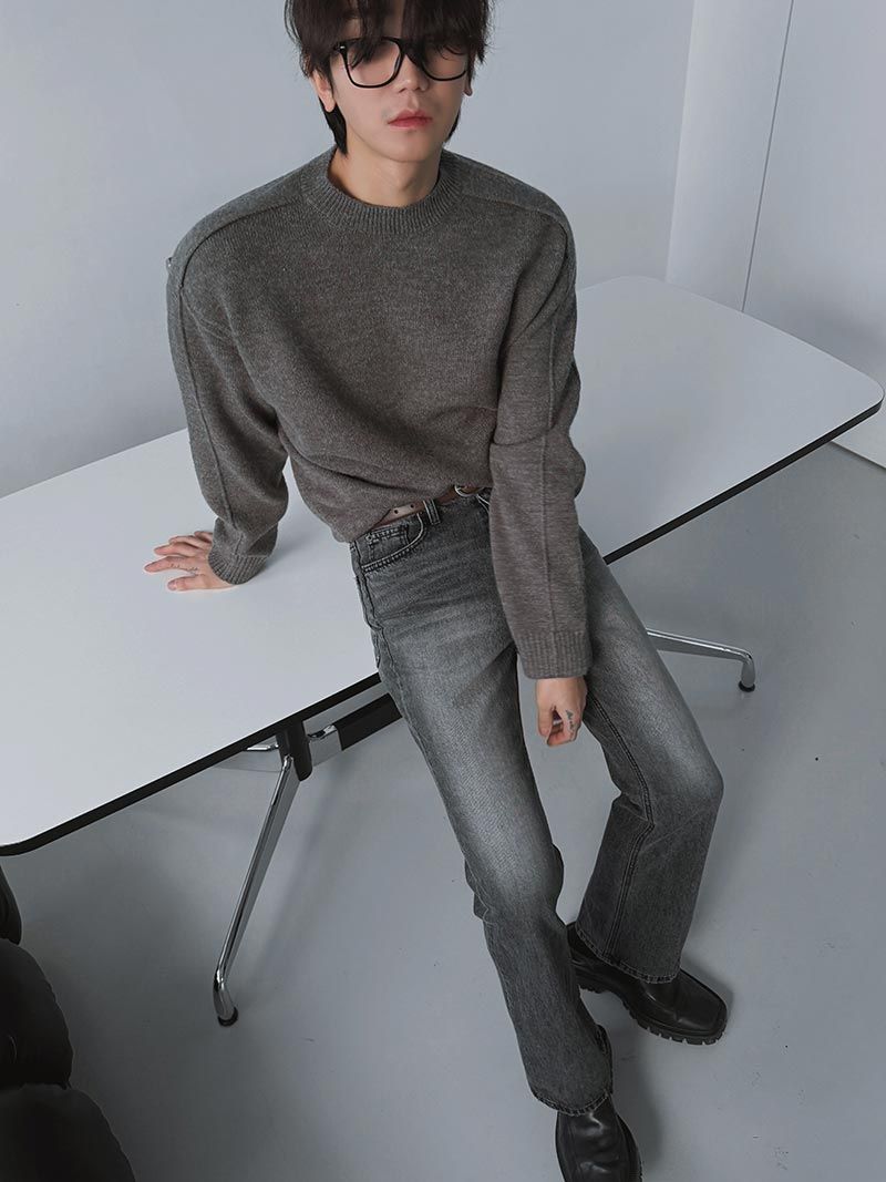 +5cm Grayish Stone Bootcut Denim Pants (336)