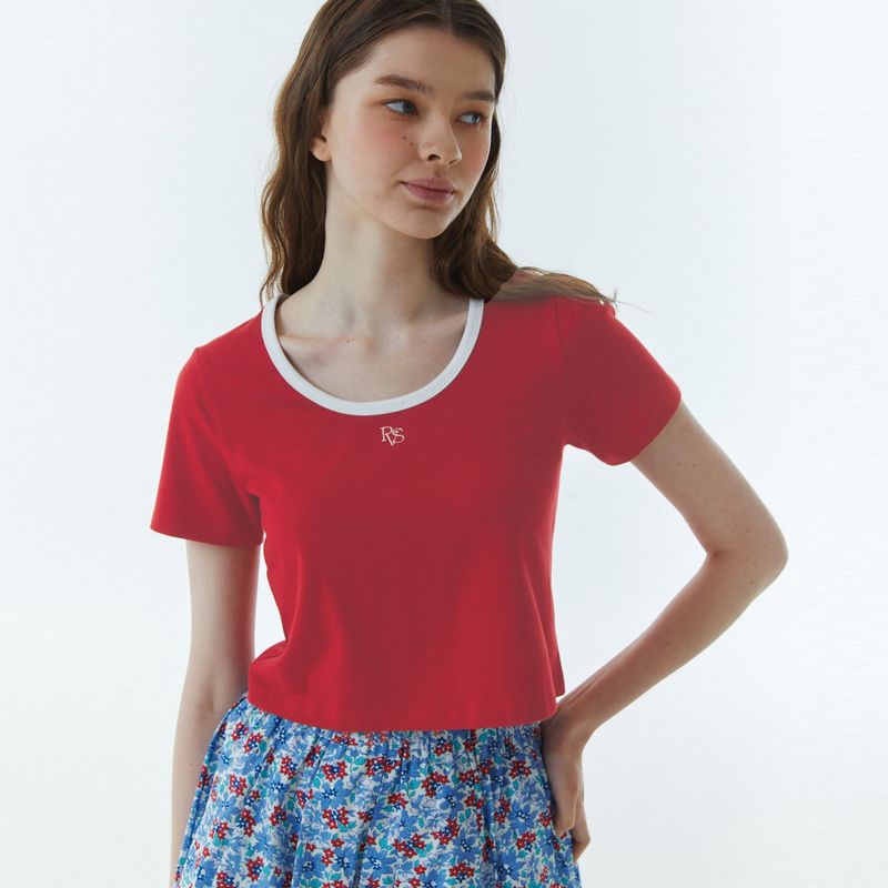 RVS Ringer Crop T-Shirt Red