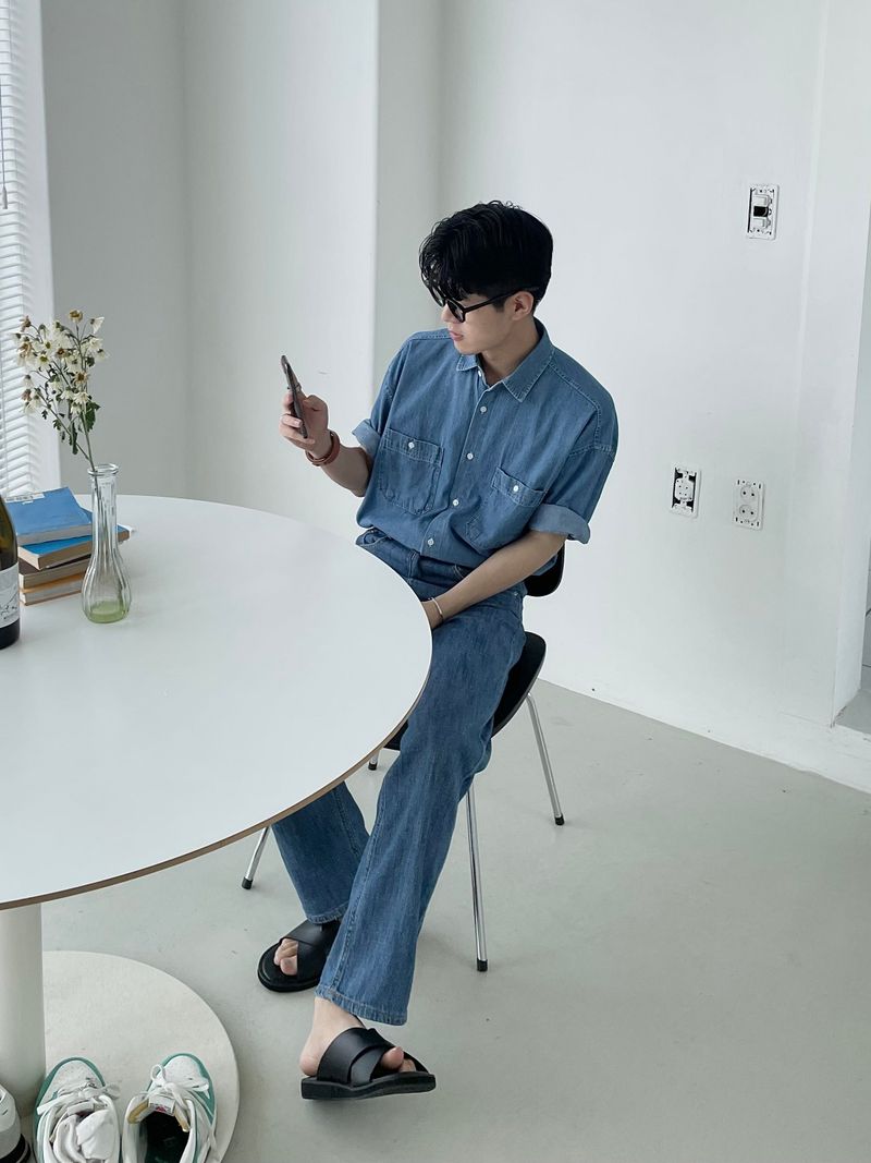 Roll up denim shirts