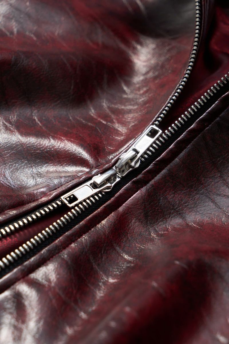 OVERSIZED LEATHER BOMBER JACKET (Red)