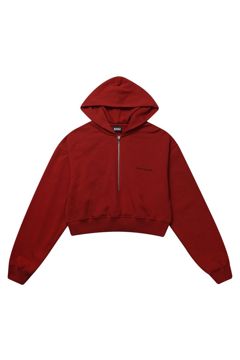 HAIF-ZIP HOODIE (CROP)_DARK RED