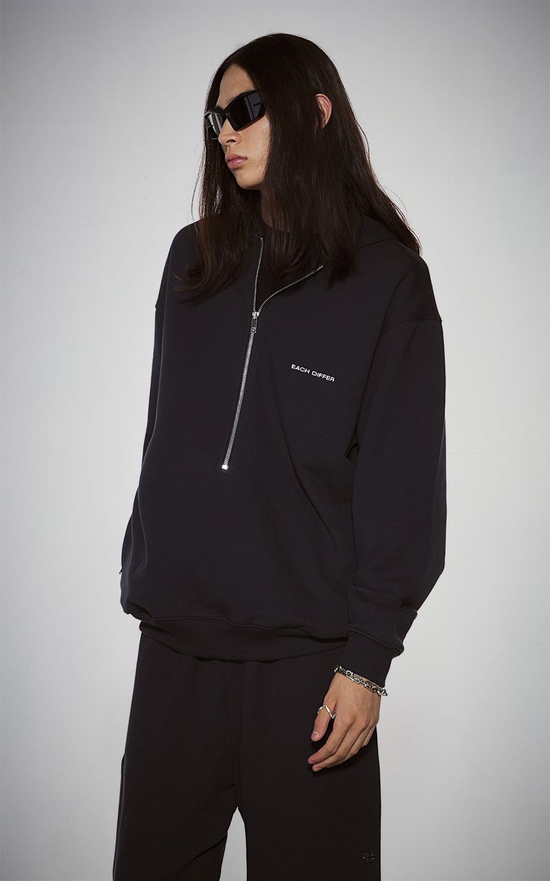 HAIF-ZIP HOODIE (LONG)_NAVY