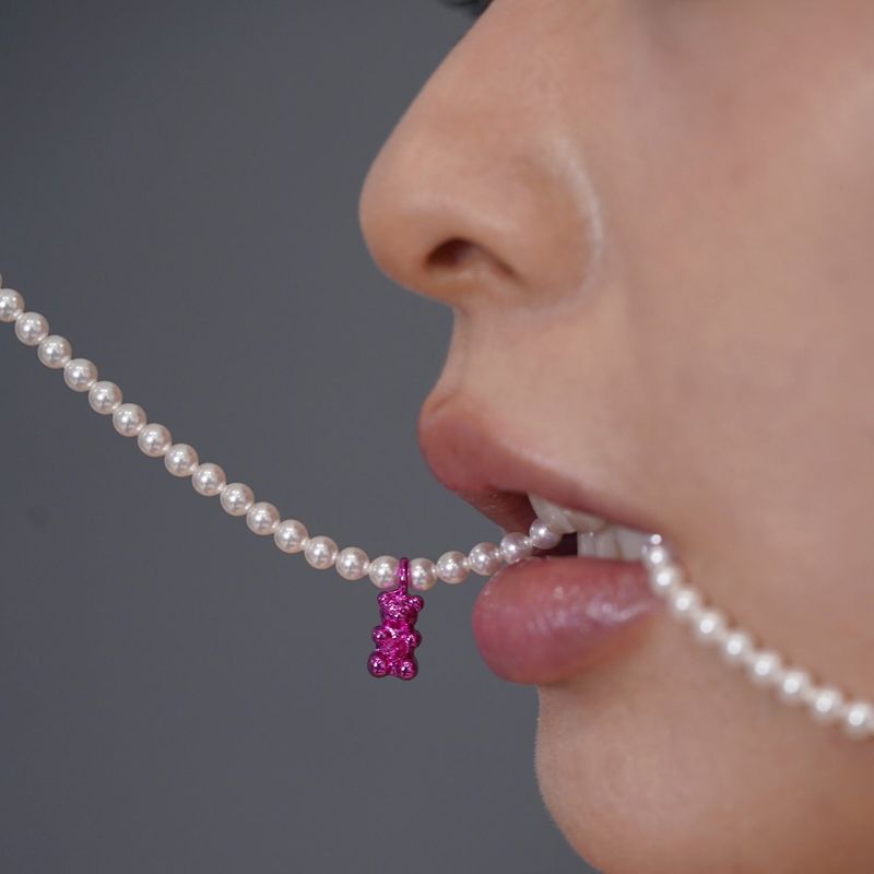 Petit Bear Pearl Necklace_Pink