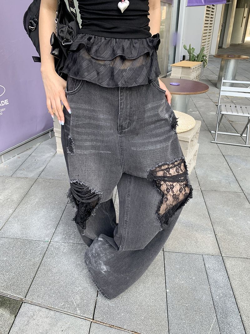 dereborujo(ドレボルゾー)の「Vintage lace patch black denim pants(Pants)」