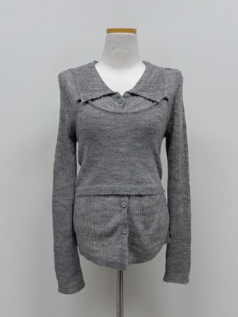 [Bustier set] Collar Wool See-through Knit