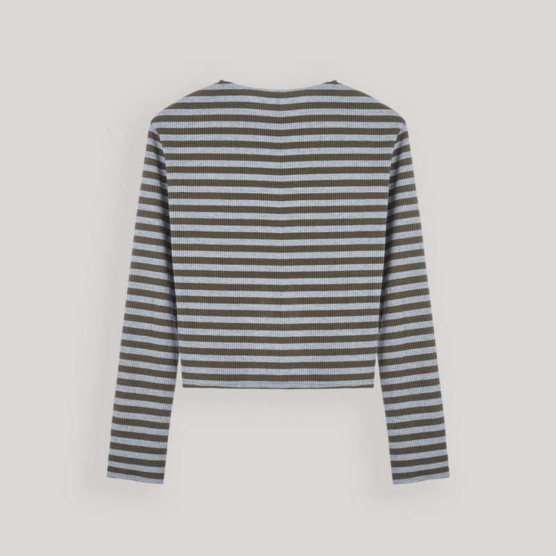 Khaki Toggle Patch Stripe Cardigan