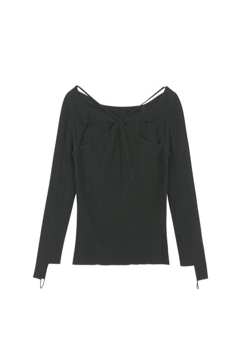 Hole Strap Knit Top (BLACK)