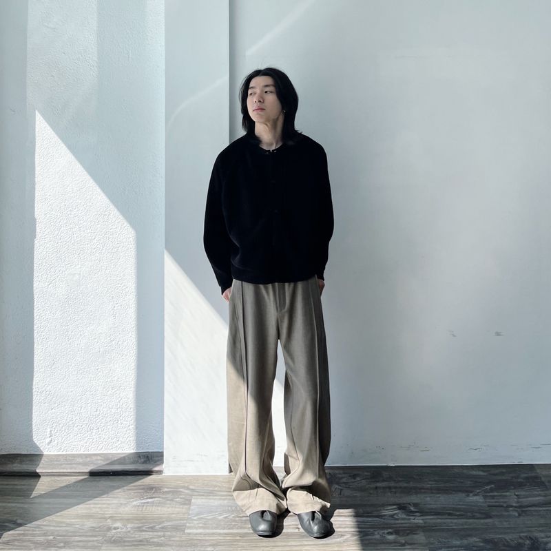 Drape Seam 3D Straight Floor-Length Pants