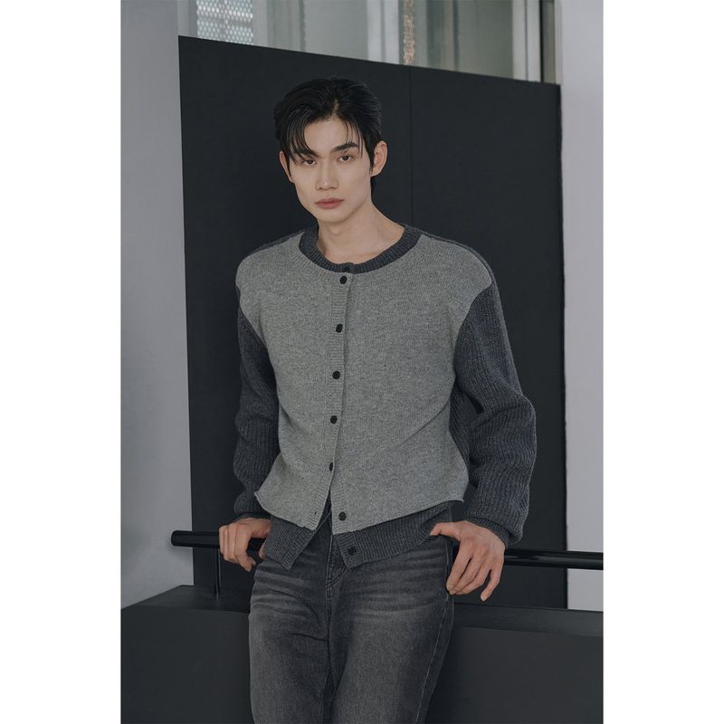 Layered wool knit cardigan(Charcoal)