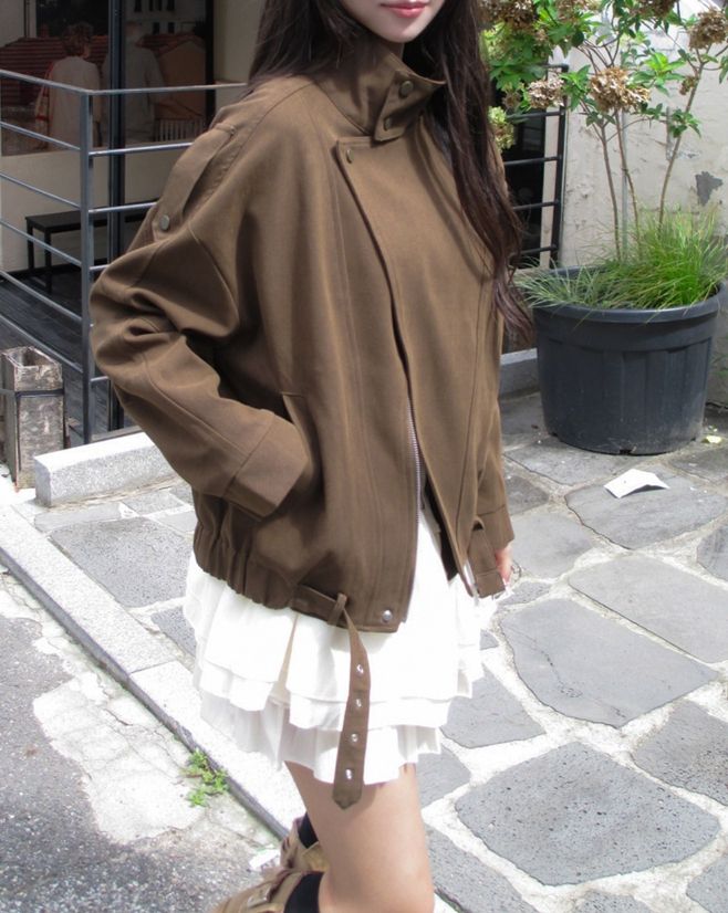 Senan Unbalance High-Neck Belted Jacket