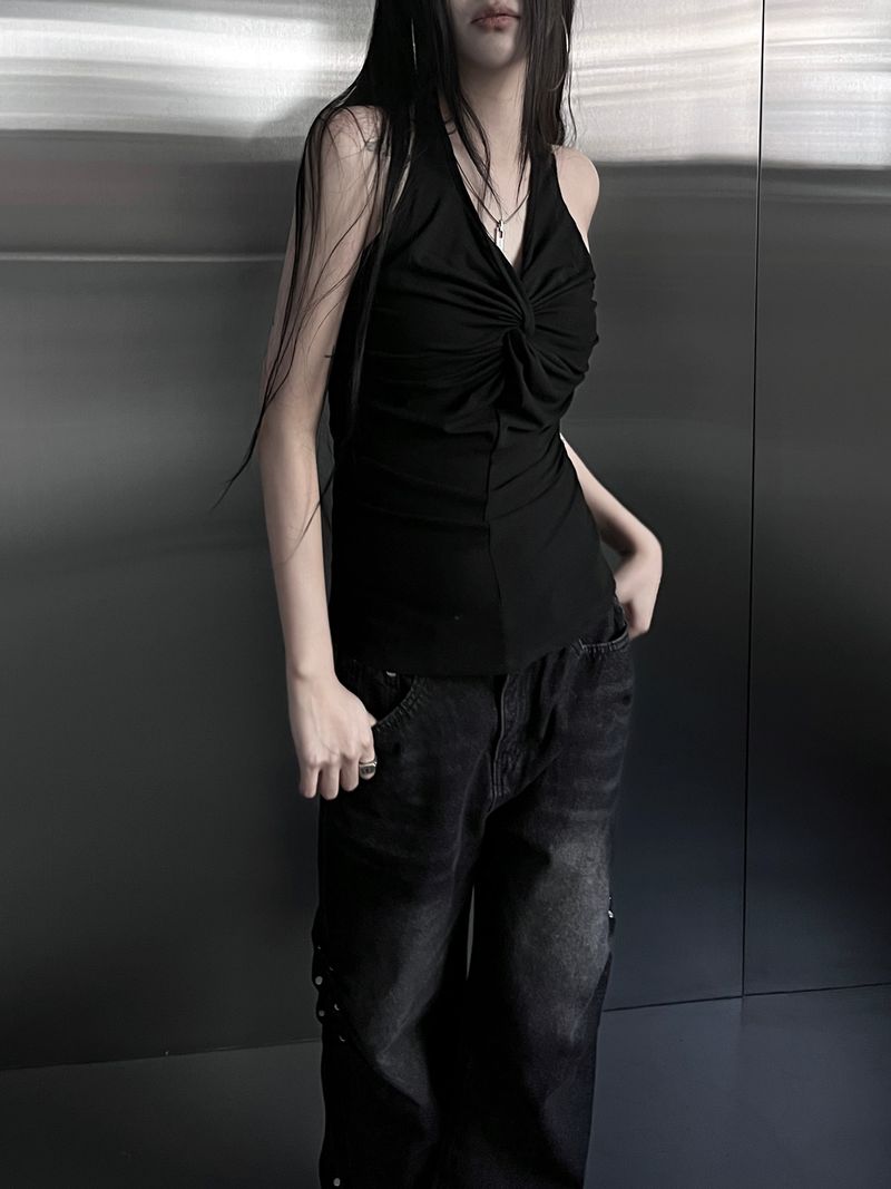 owl halter neck twist sleeveless (2color)