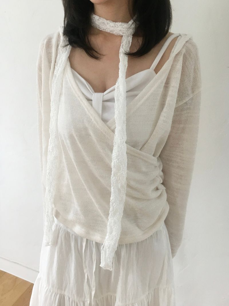 See-through lace long scarf (4c)