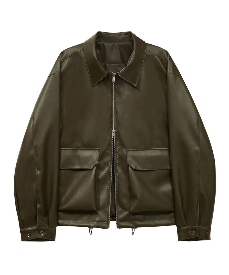 86-IRO086 single collar neck leather jacket