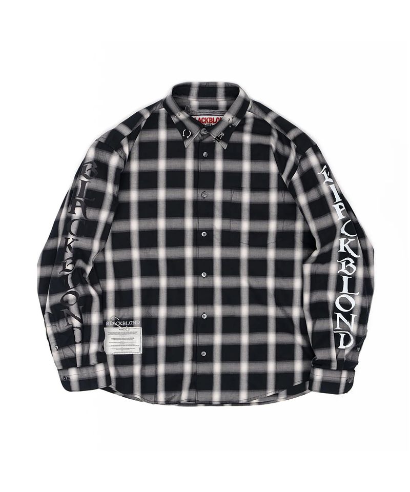 BLACKBLOND（ブラックブロンド）の「BBDエンシェントロゴピアシングチェックシャツ (Black)（トップス）」