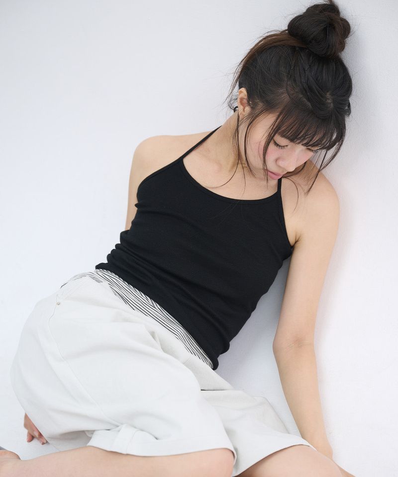 STRIPE LAYERED HALTER TOP - BLACK