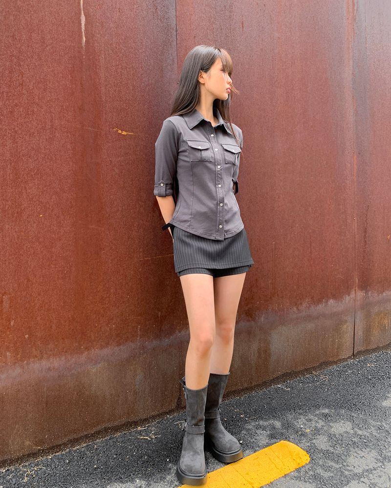 Nimu Stripe Pattern Belted Short Skirt Pants