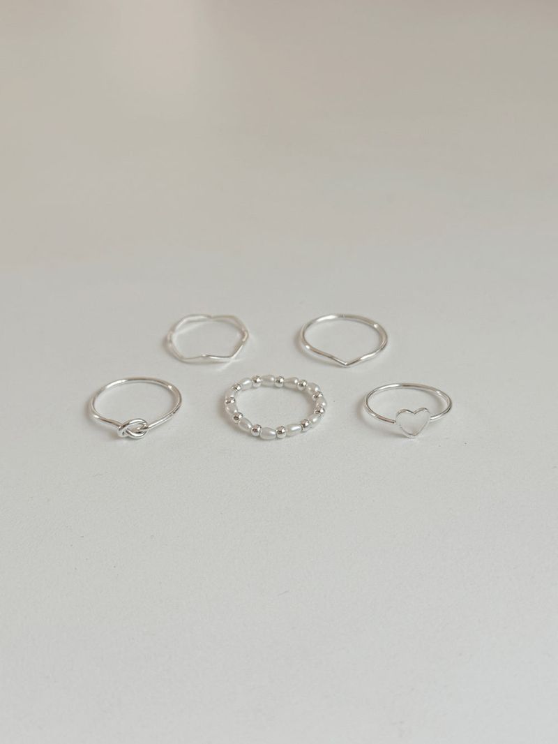 [5-set] Line Pearl Heart Ring Set 
