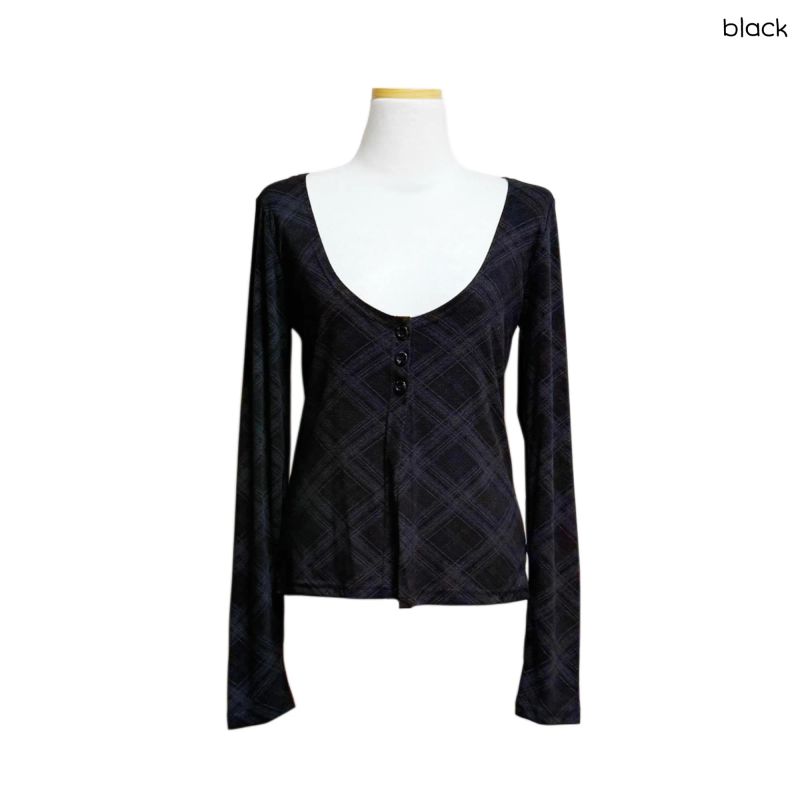 (3color) Blurred Argyle Slit Cardigan
