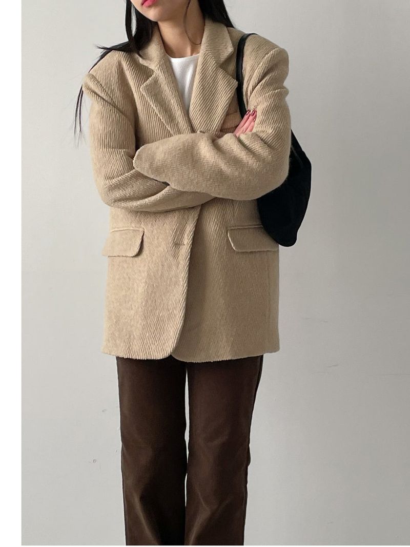[Wool 50%/Quilted lining] Twill wool single over fit jacket