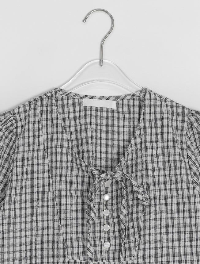 Zimo Check Button Puff Short Sleeve One Piece