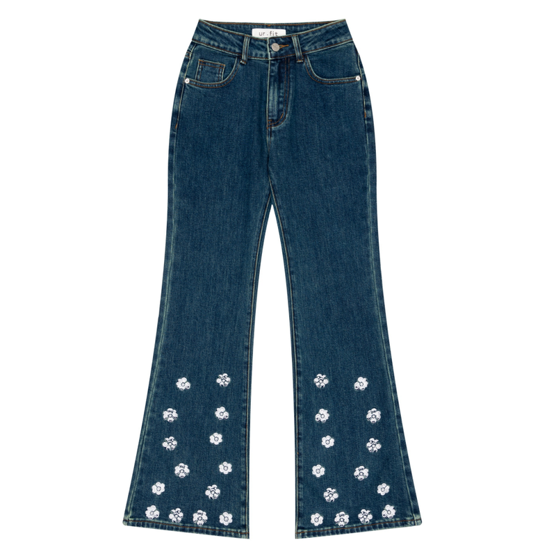 DARK BLUE EMBROIDERED SPANDEX BOOTCUT DENIM PANTS code 18315