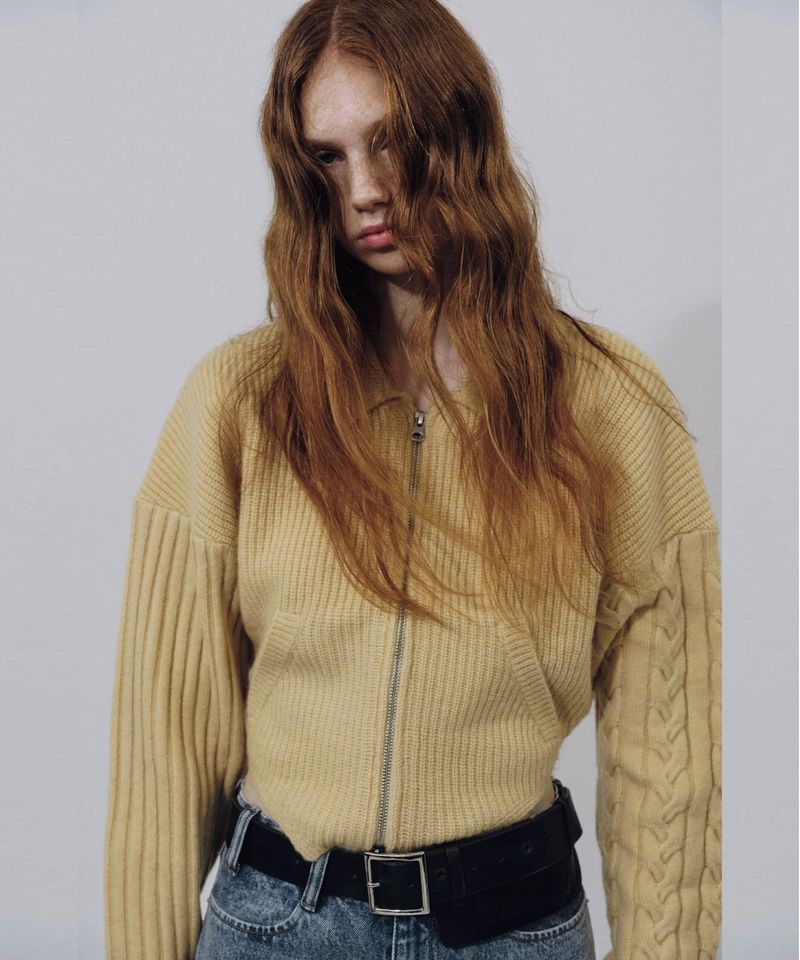 CUTTING DOUBLE ZIP KNIT CARDIGAN