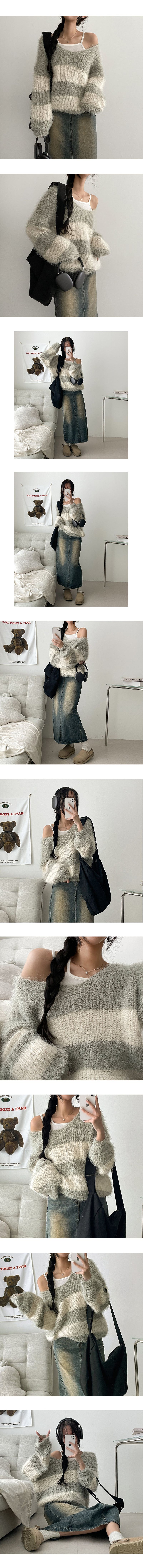 Moon Lee SOFT Angora Stripe V-knit