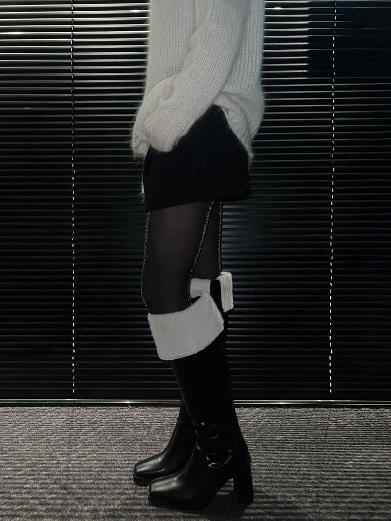 Square toe mink fur long boots (2 Color)