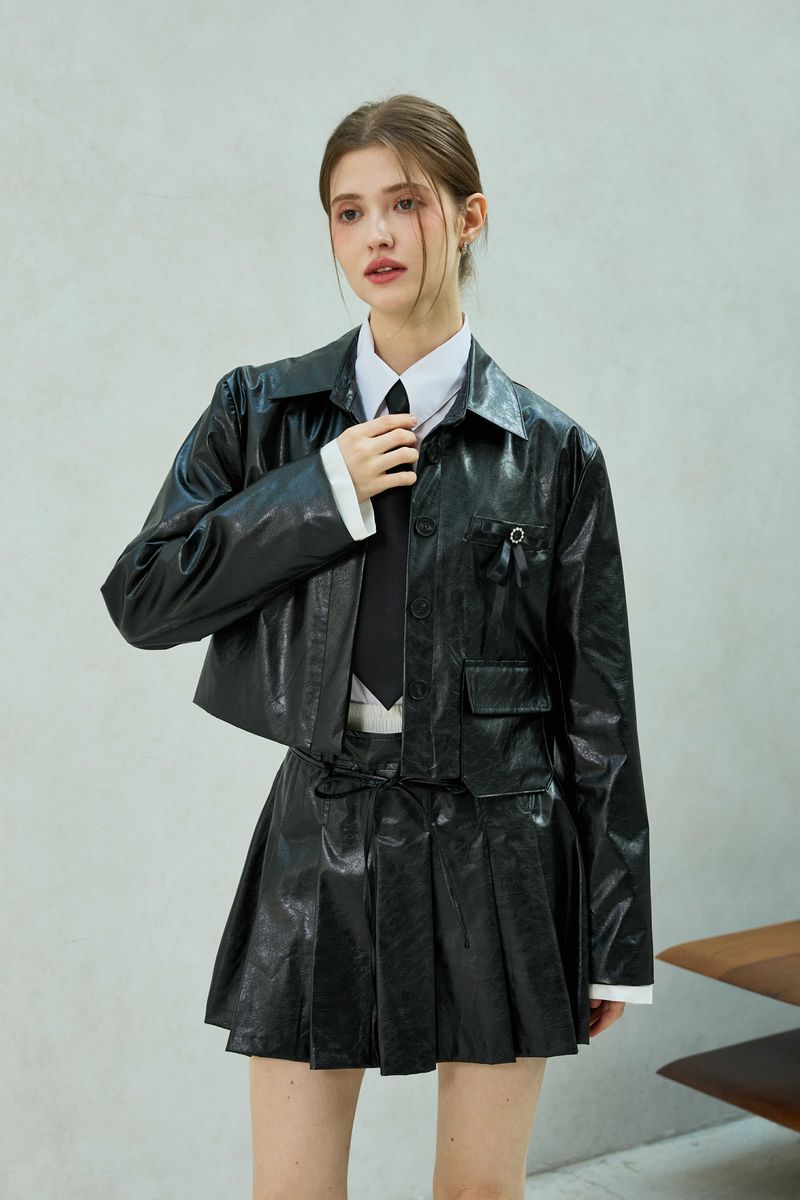 MOLLY LEATHER CROP JACKET / BLACK