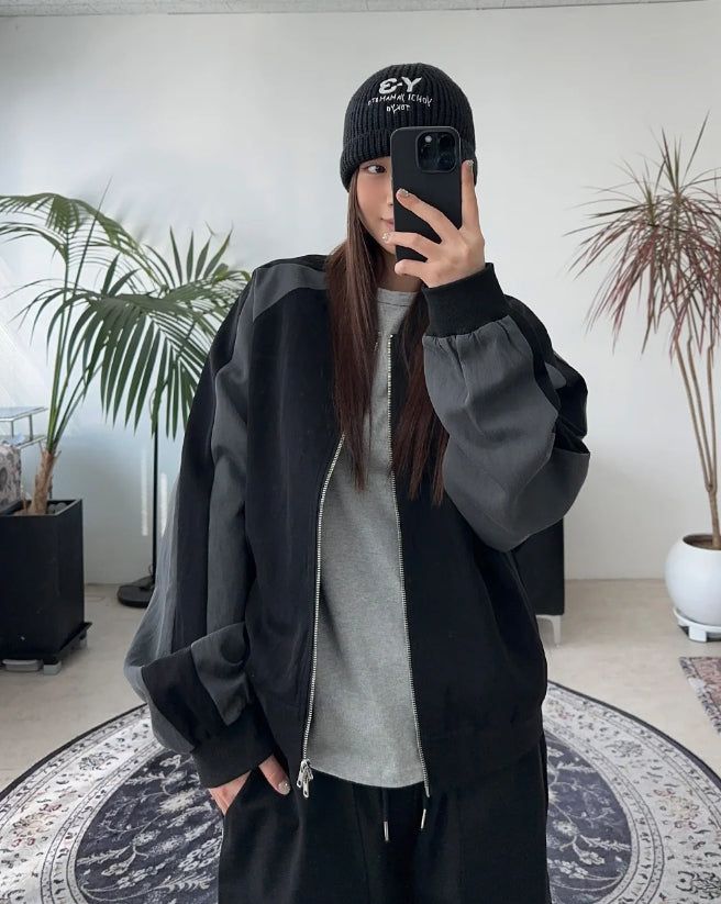 Veil crop color matching blouson