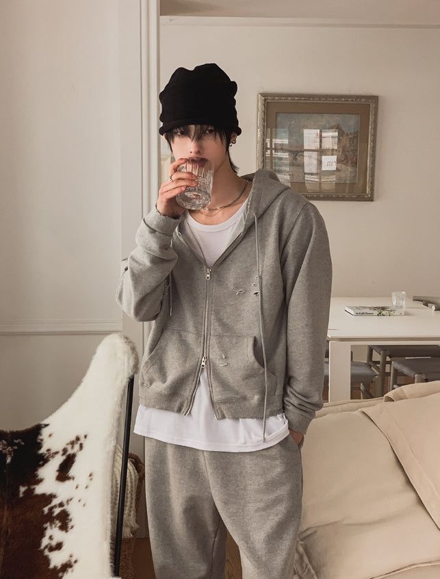 Ruby Damaged Sweat Hood Zip-Up Pants Set