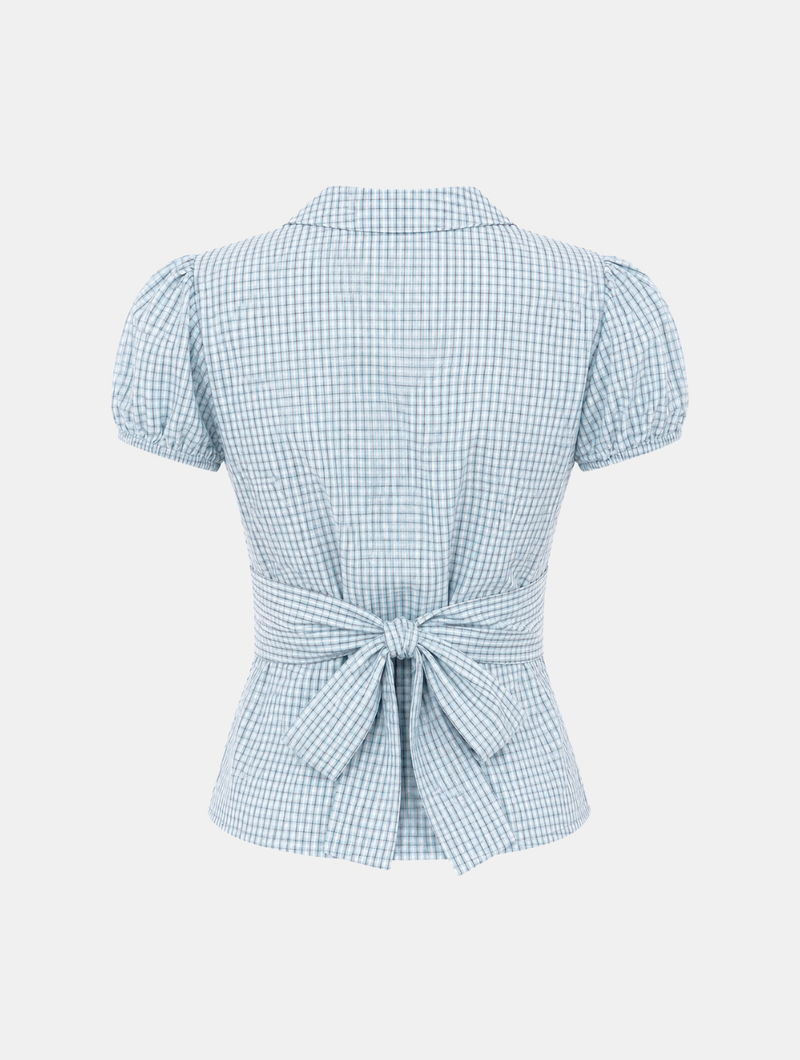 Evia Check Ribbon Blouse