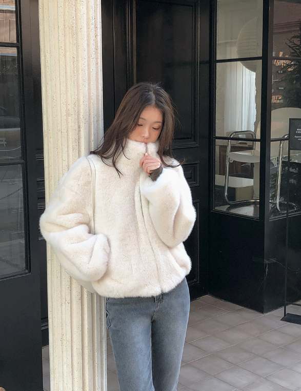 #Elegant Hairy Crop Zip-up Fur Jacket (2color)