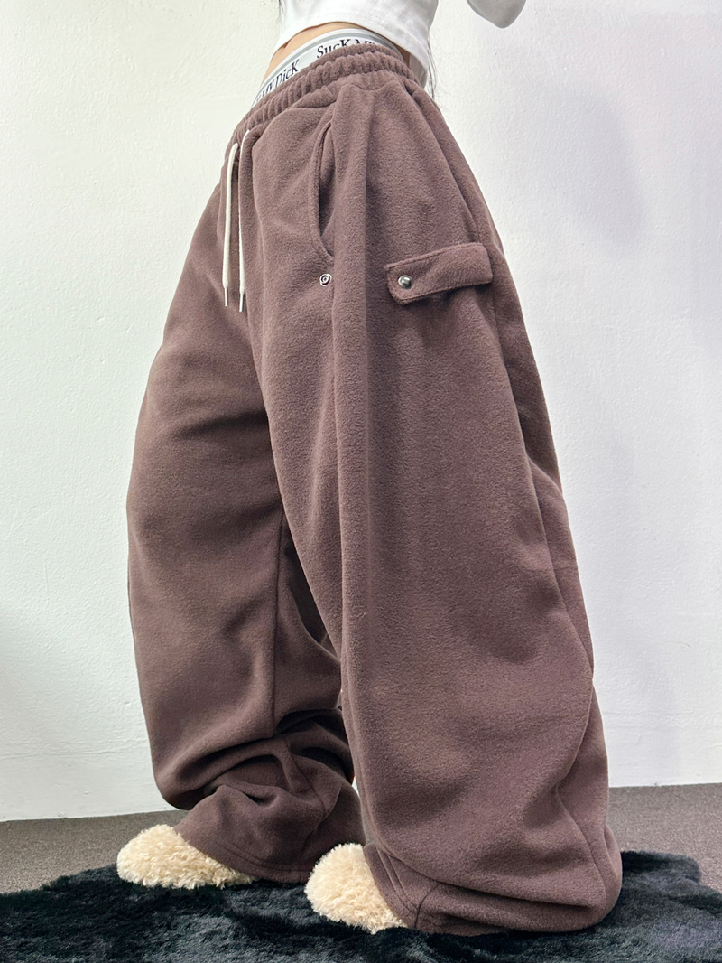BOTH-SIDES FLEECE SNAP LONG PANTS 🧸🩵🤍6COLOR