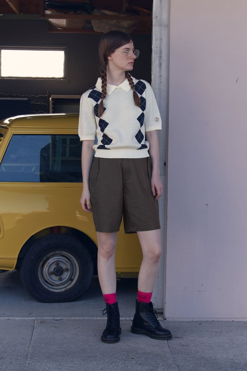 ARGYLE PATTERN SHORT SLEEVE KNIT [IVORY]