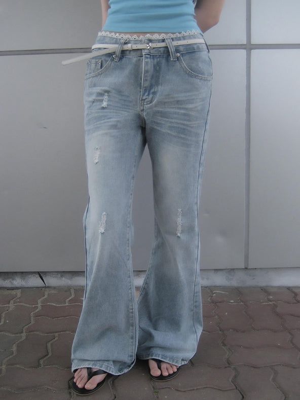 Naon Lace Washing Bootcut Denim Pants