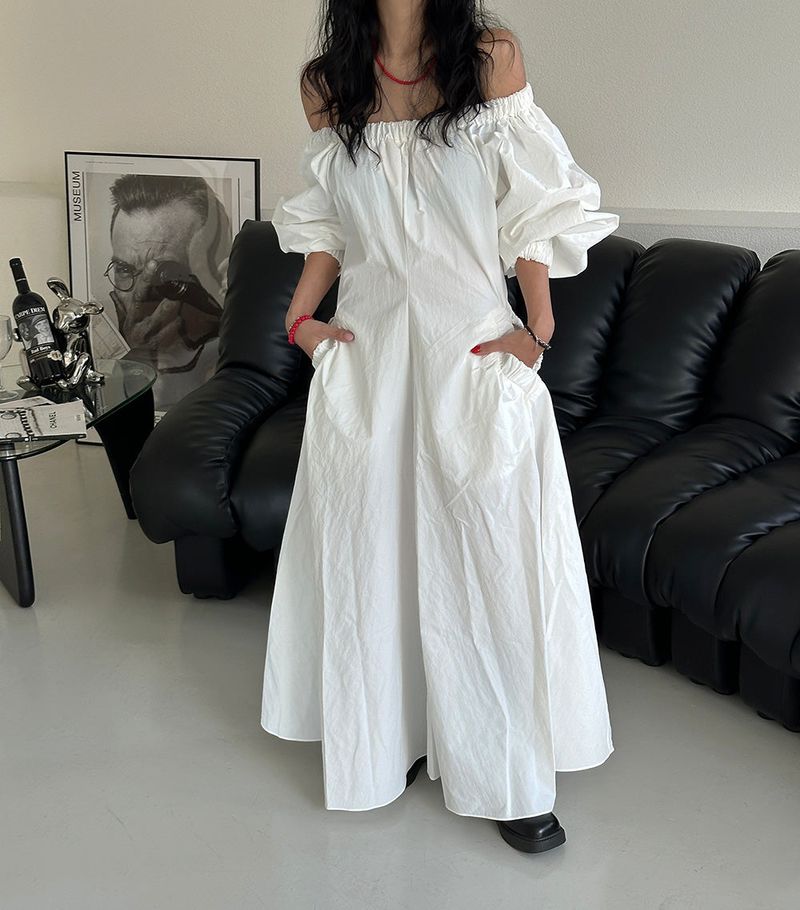 off-shoulder pocket maxi long dress