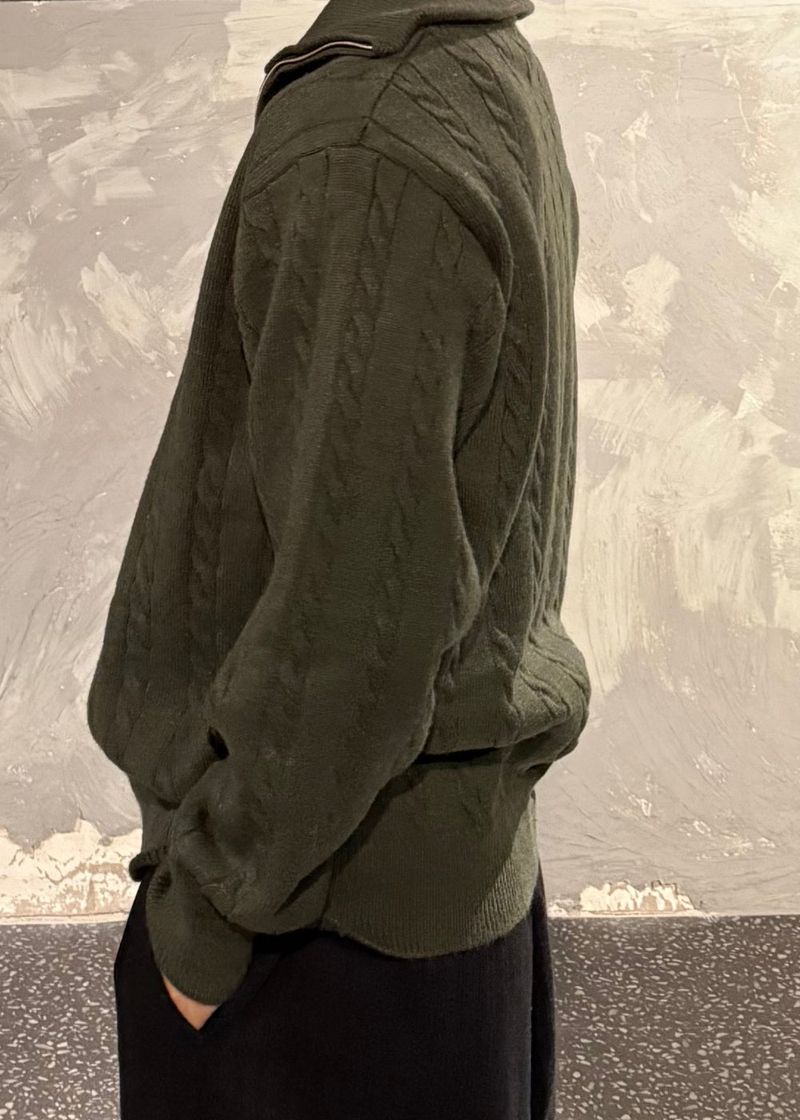 High-Neck Cable Half-Zip Up Knit 6COLOR