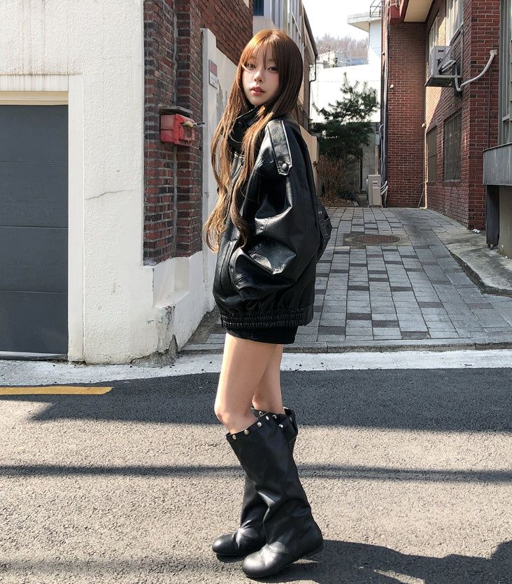 Snap Buckle Slouch Boots