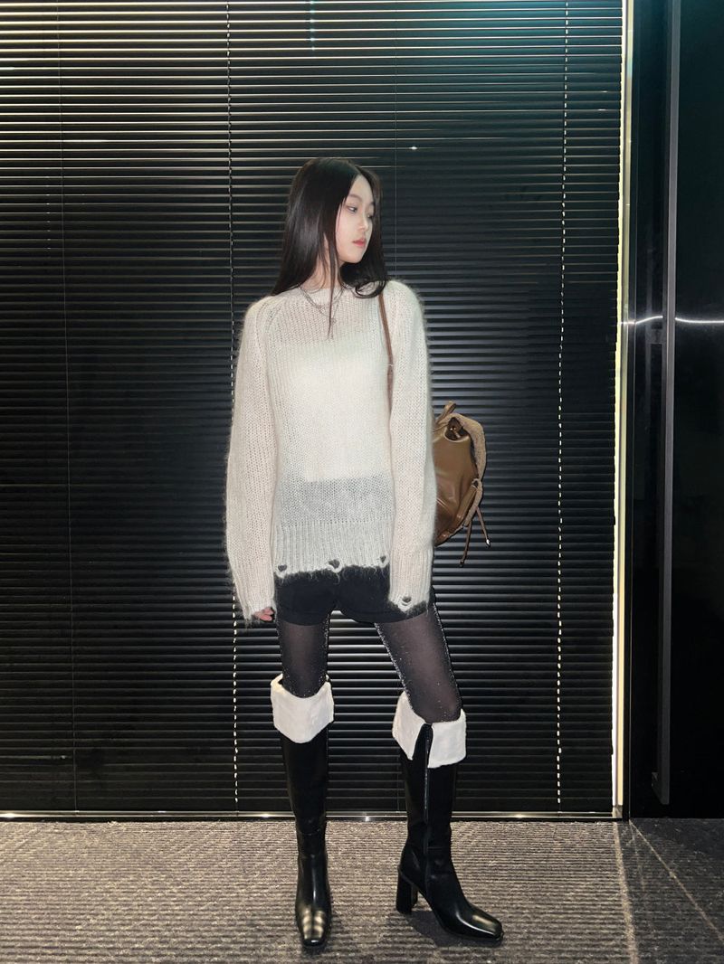 Square toe mink fur long boots (2 Color)