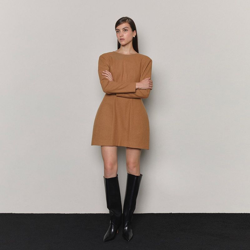Wool Blended Hourglass Dress _ Camel