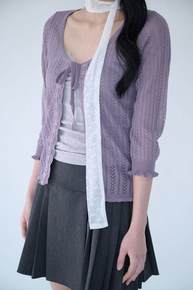 3/4 LACE KNIT CARDIGAN GRAPE