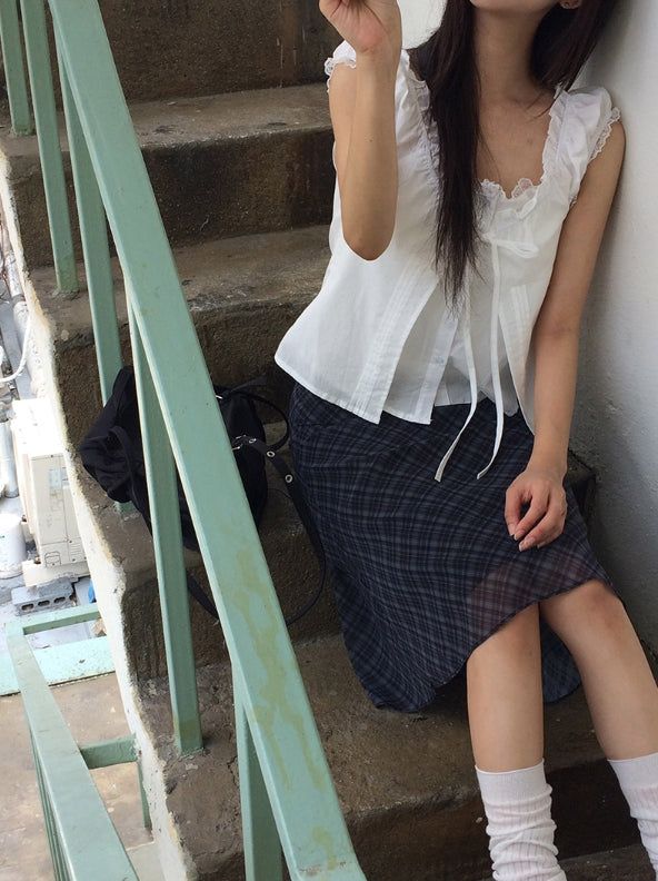 Conse Chiffon Check Midi Skirt