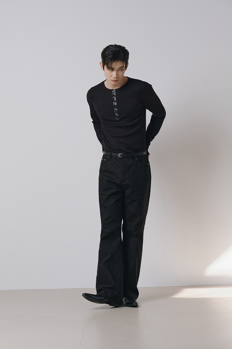 Semi flare cotton pants(Black)
