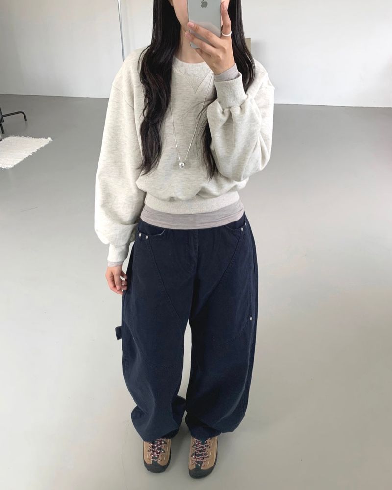Burnt Overfit Balloon Crop Sweatshirts 4C