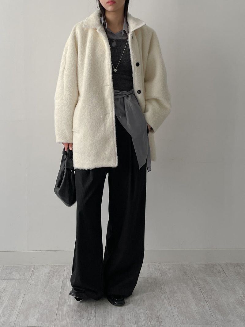 [wool 30%] Hairy Single Overfit Half Coat